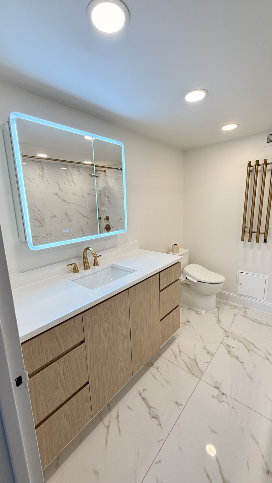 Bathroom vanity and tile floor